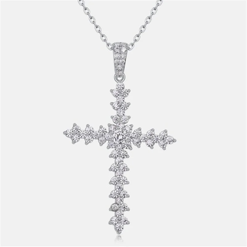 Real Moissanite Creative Cross Sterling Silver Necklace