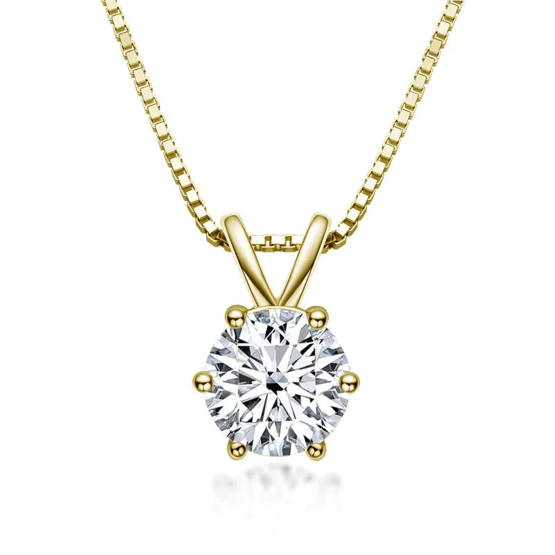 Real Moissanite Six Prong Pendant Necklace Sterling Silver Necklace