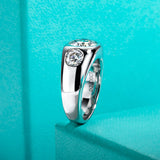 Round Moissanite Fashion Sterling Silver Wedding Ring For Men