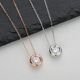 Real Moissanite Round Bezel Sterling Silver Necklace