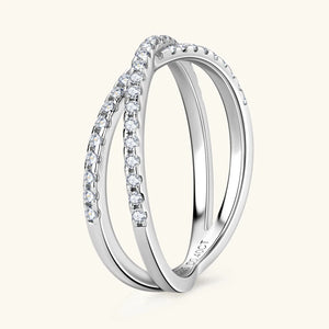 Criss-Cross Moissanite Pave Half Eternity Wedding Band Ring In Sterling Silver