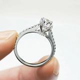 Halo Oval Cut Moissanite Pave Sterling Silver Engagement Ring