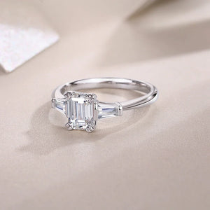 Three Stone Emerald-Cut Moissanite Engagement Ring