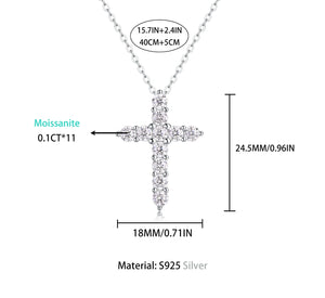 Real Moissanite Cross Sterling Silver Necklace