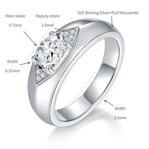 Oval Cut Moissanite Sterling Silver Wedding Ring For Men