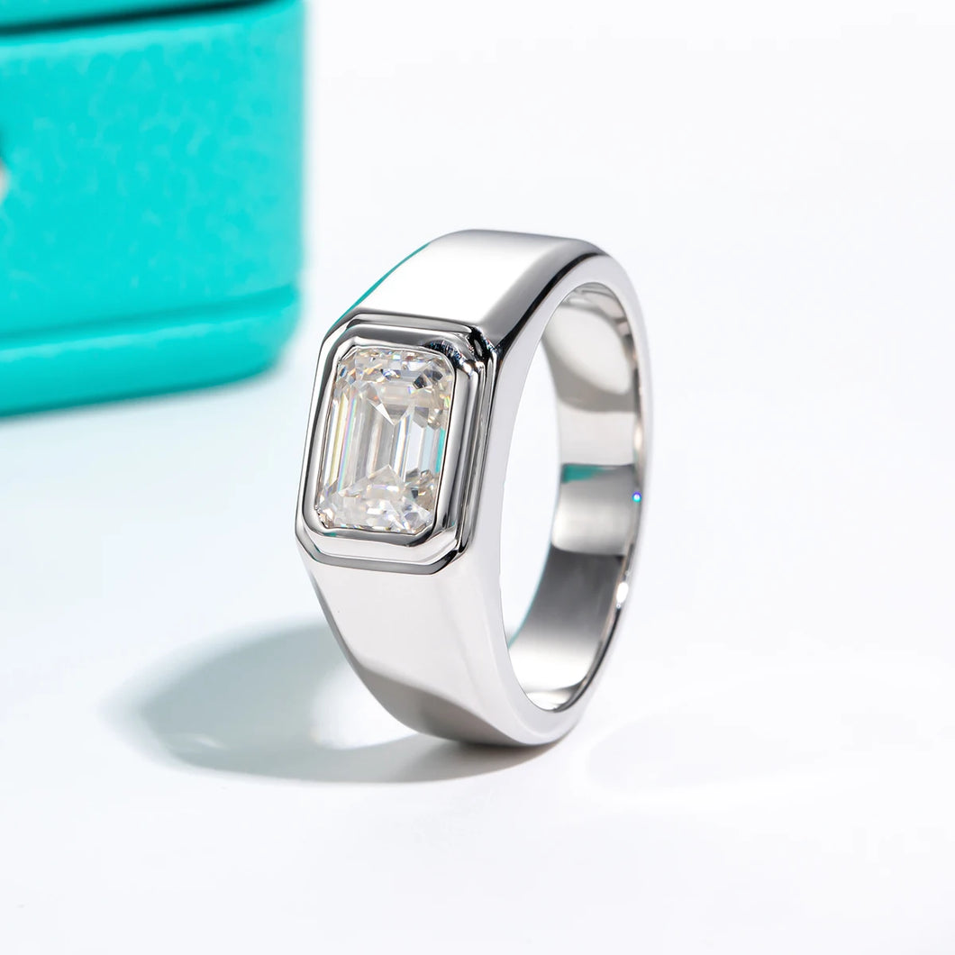 Emerald-Cut Moissanite Sterling Silver Wedding Ring For Men