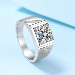 Round Moissanite Sterling Silver Wedding Ring For Men