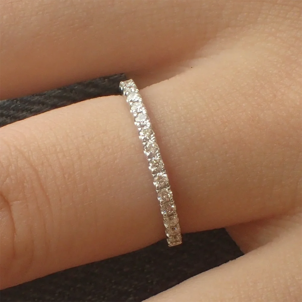 Round Moissanite Half Eternity Wedding Band Ring