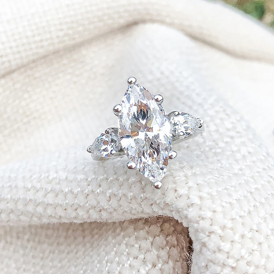 Three Stone Marquise-Cut Moissanite Pear-Cut Side Stone Engagement Ring