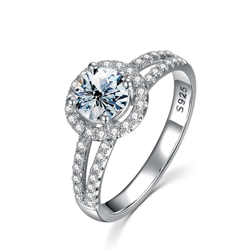 Halo Round Moissanite Double Shank Pave Engagement Ring