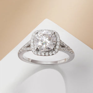 Round Moissanite Split Shank Halo Pave Engagement Ring