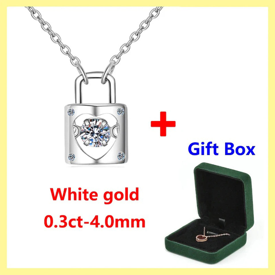 Real Moissanite Lock Shape Sterling Silver Necklace