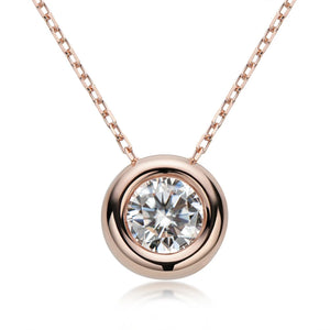 Real Moissanite Round Bezel Sterling Silver Necklace