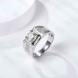 Round Moissanite Sterling Silver Wedding Ring For Men