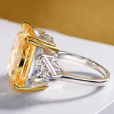 Three Stone Radiant Cut Yellow Sapphire Two Tone Sterling Silver Ring