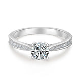 Round Moissanite Four Prong Side Stones Promise Engagement Ring