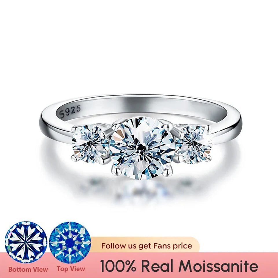 Classic Three Stone Round Cut Moissanite Engagement Ring