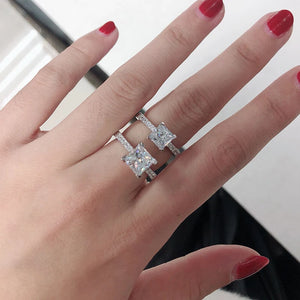 Cathedral Princess Cut Moissanite Pave Engagement Ring