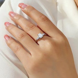 Three Stone Emerald-Cut Moissanite Engagement Ring