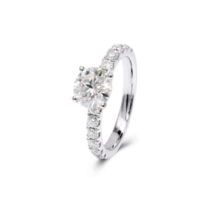 Solitaire Round Moissanite Four Prong Pave Engagement Ring