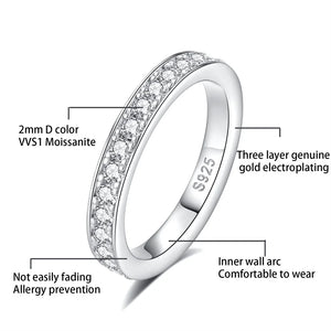 Channel Set Round Cut Moissanite Half Eternity Wedding Band Ring In Sterling Silver