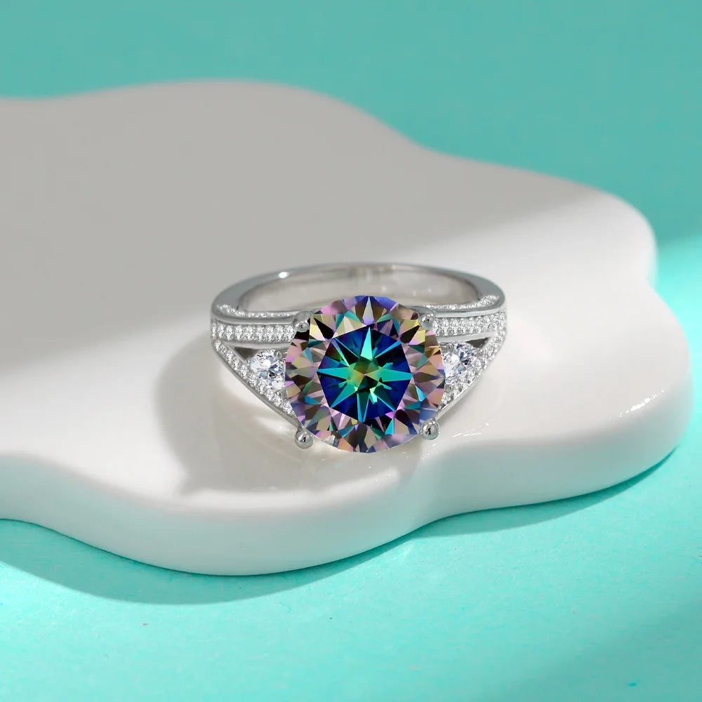 Chevron Round Moissanite Scroll Pave Engagement Ring