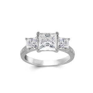 Three Stone Princess Cut Moissanite Bar Set Engagement Ring