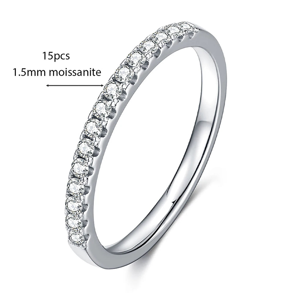 Round Moissanite Half Eternity Wedding Band Ring