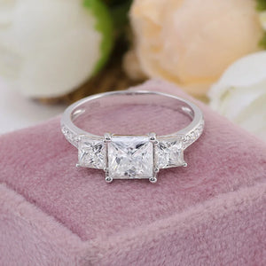 Three Stone Princess Cut Moissanite Bar Set Engagement Ring