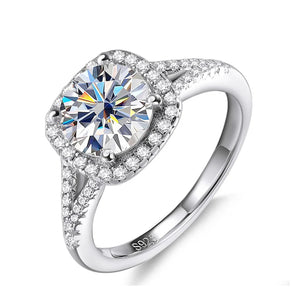 Round Moissanite Split Shank Halo Pave Engagement Ring