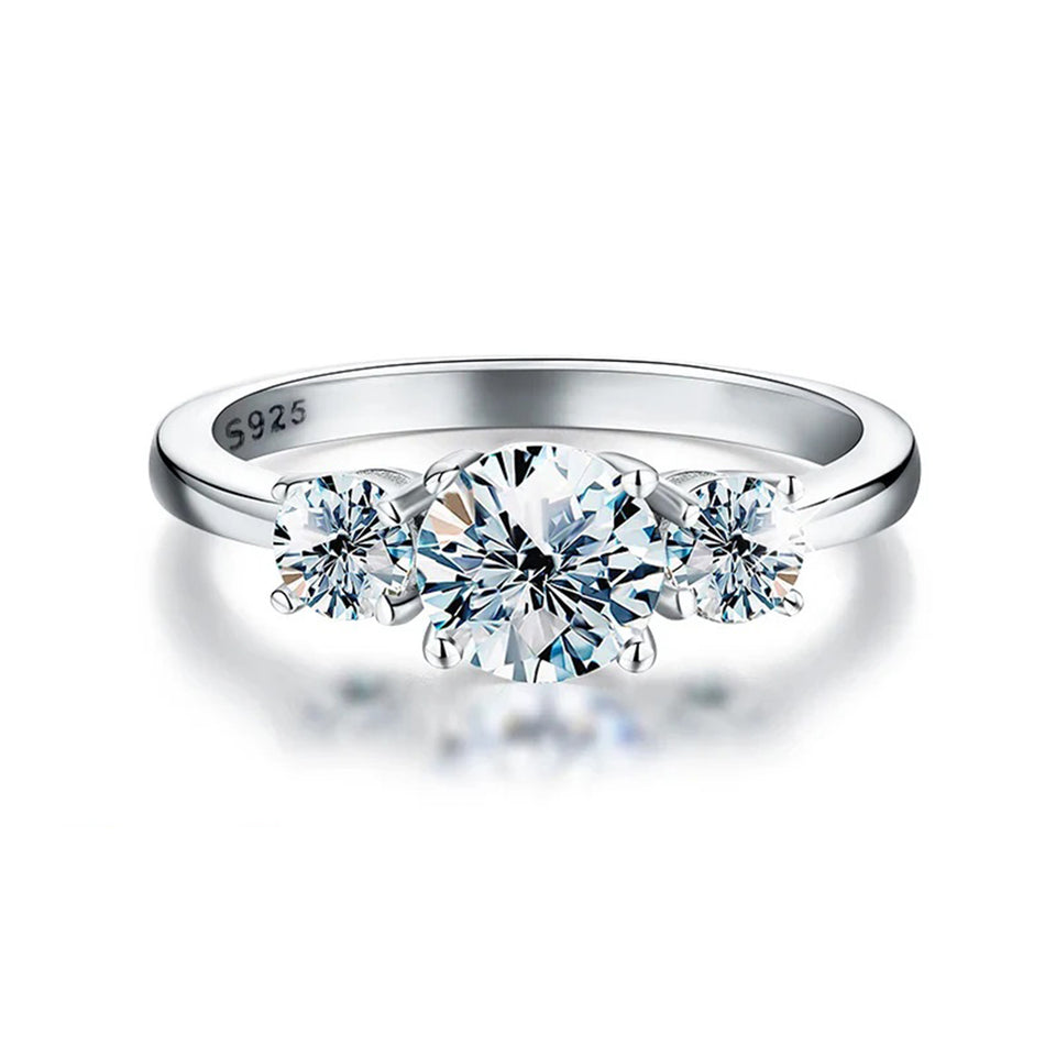 Classic Three Stone Round Cut Moissanite Engagement Ring