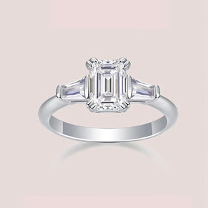 Three Stone Emerald-Cut Moissanite Engagement Ring