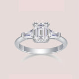 Three Stone Emerald-Cut Moissanite Engagement Ring