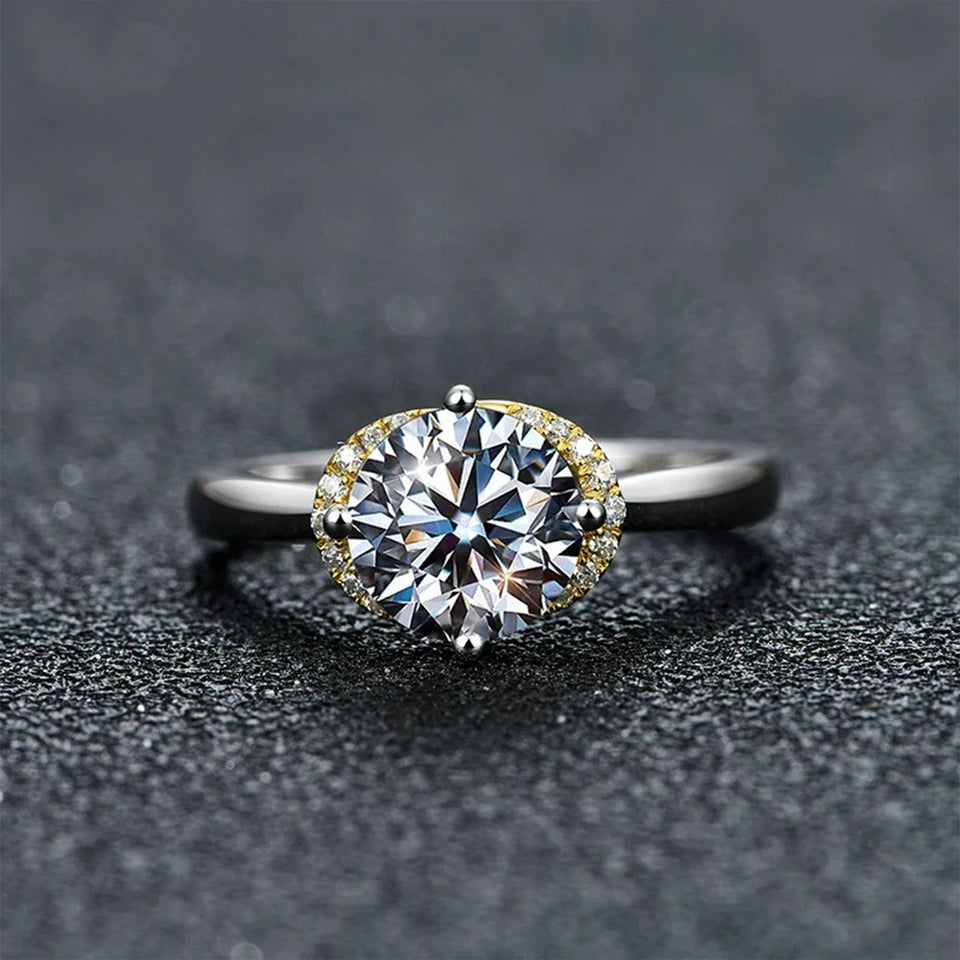 Moissanite Luxury Two Tone Halo Sterling Silver Ring