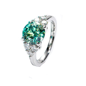 Green Moissanite Side Stone Engagement Ring