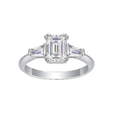 Three Stone Emerald-Cut Moissanite Engagement Ring