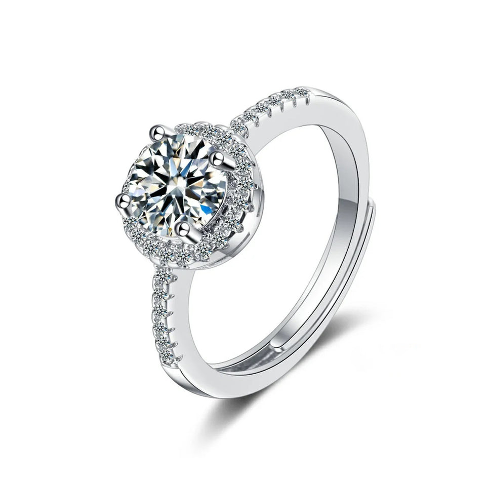 Moissanite Diamond Halo Round Cut Engagement Ring