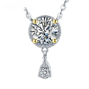 Moissanite Luxury Two Tone Halo Sterling Silver Necklace